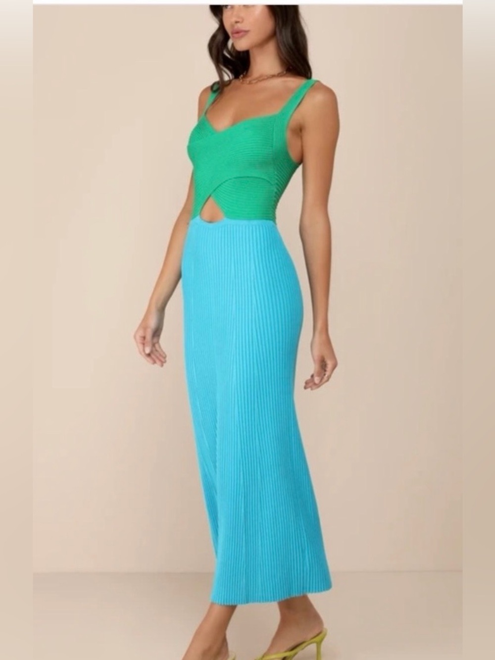 Lush Green & Turquoise Knit Cutout Dress